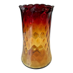 Antique New England Amberina Glass Raindrop Quilted Square Top Celery Vase