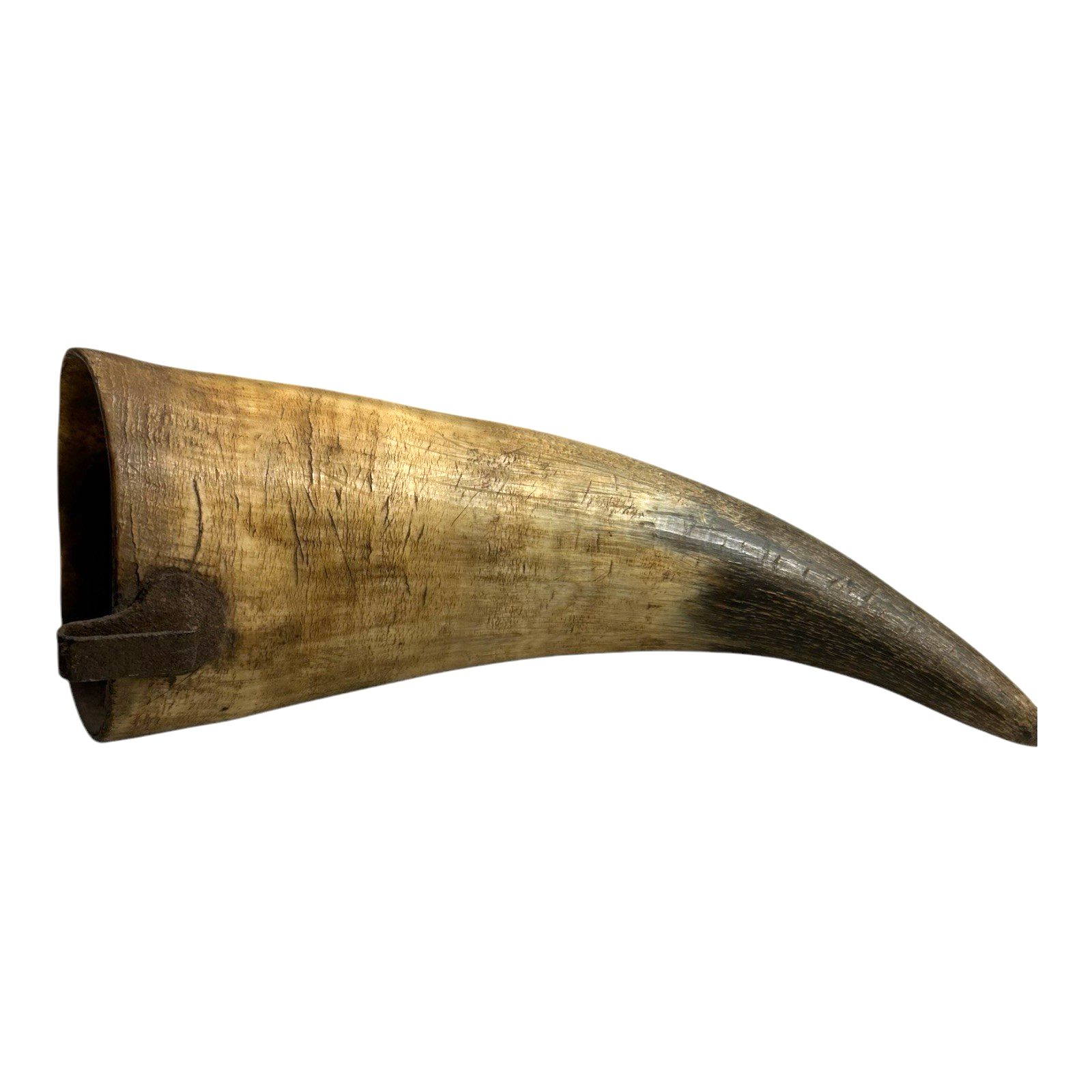 Antique Handmade Real Horn Drinking Cup with Iron Belt Hook