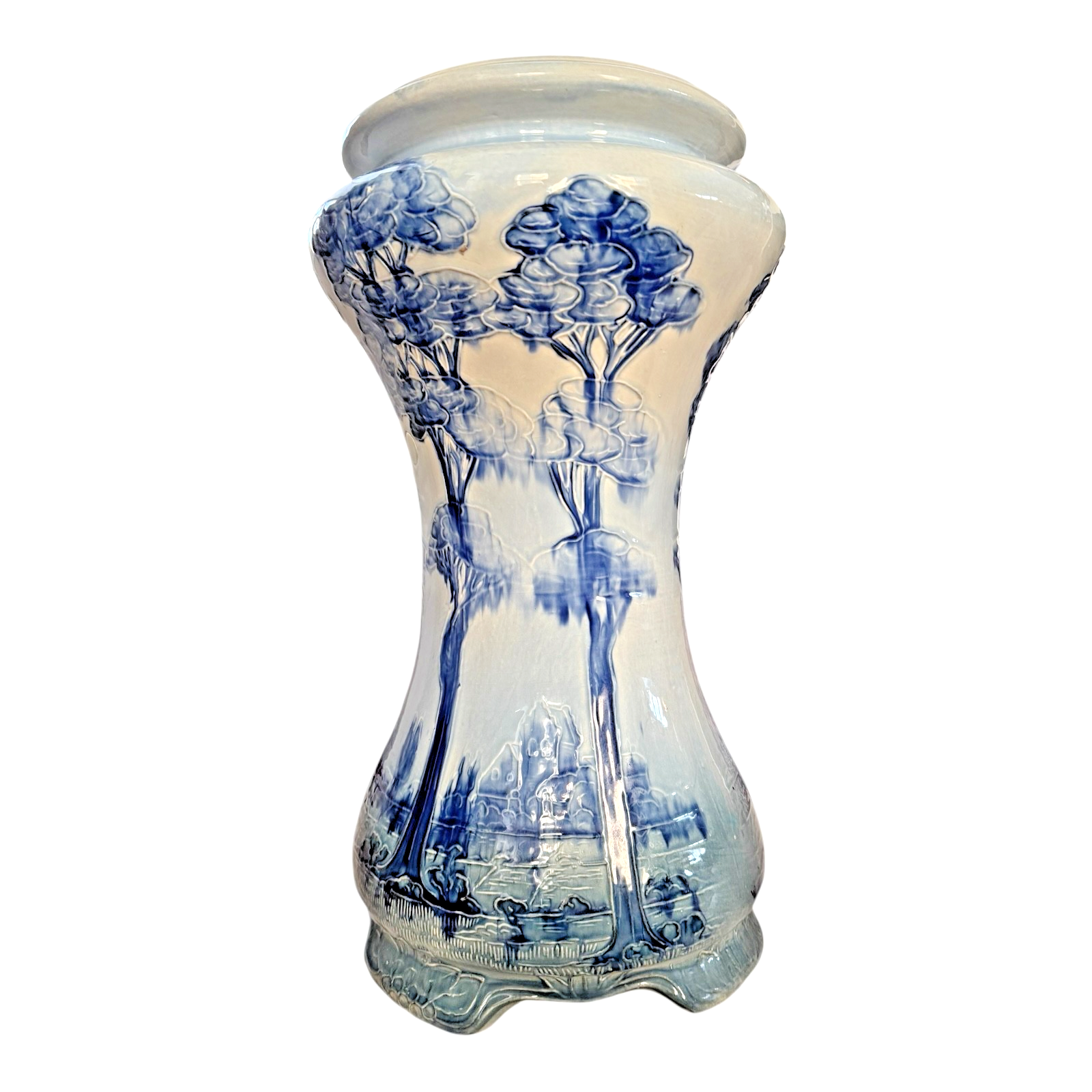 Antique Rare Tall Weller Blue Jap Birdimal Pottery Pedestal Plant Stand - 21"