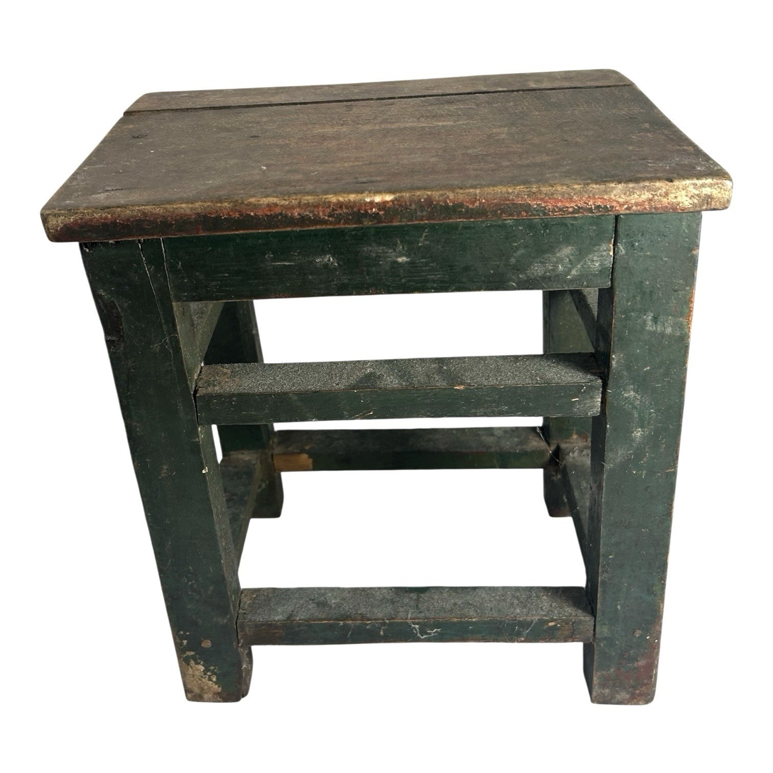 Antique Primitive Folk Art Farmhouse Green Painted Milking Stool