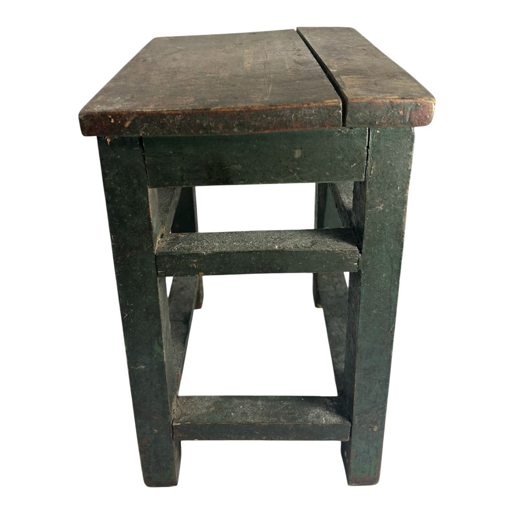 Antique Primitive Folk Art Farmhouse Green Painted Milking Stool