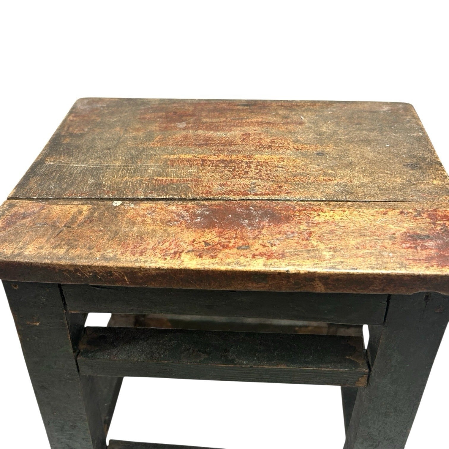 Antique Primitive Folk Art Farmhouse Green Painted Milking Stool