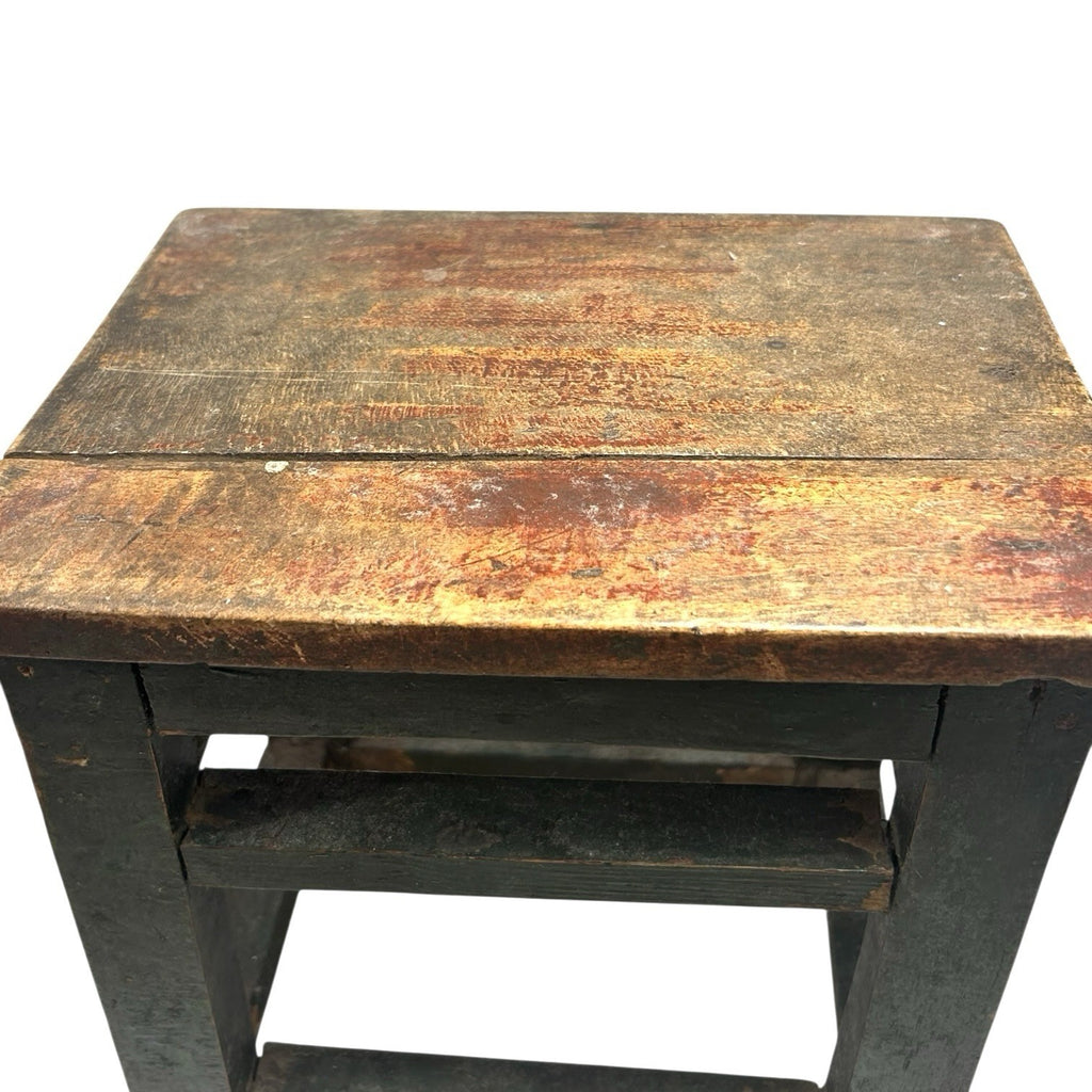 Antique Primitive Folk Art Farmhouse Green Painted Milking Stool