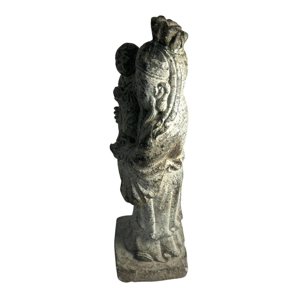 Antique Hand Carved Stone Shou Lao Statue with Child - God of Longevity