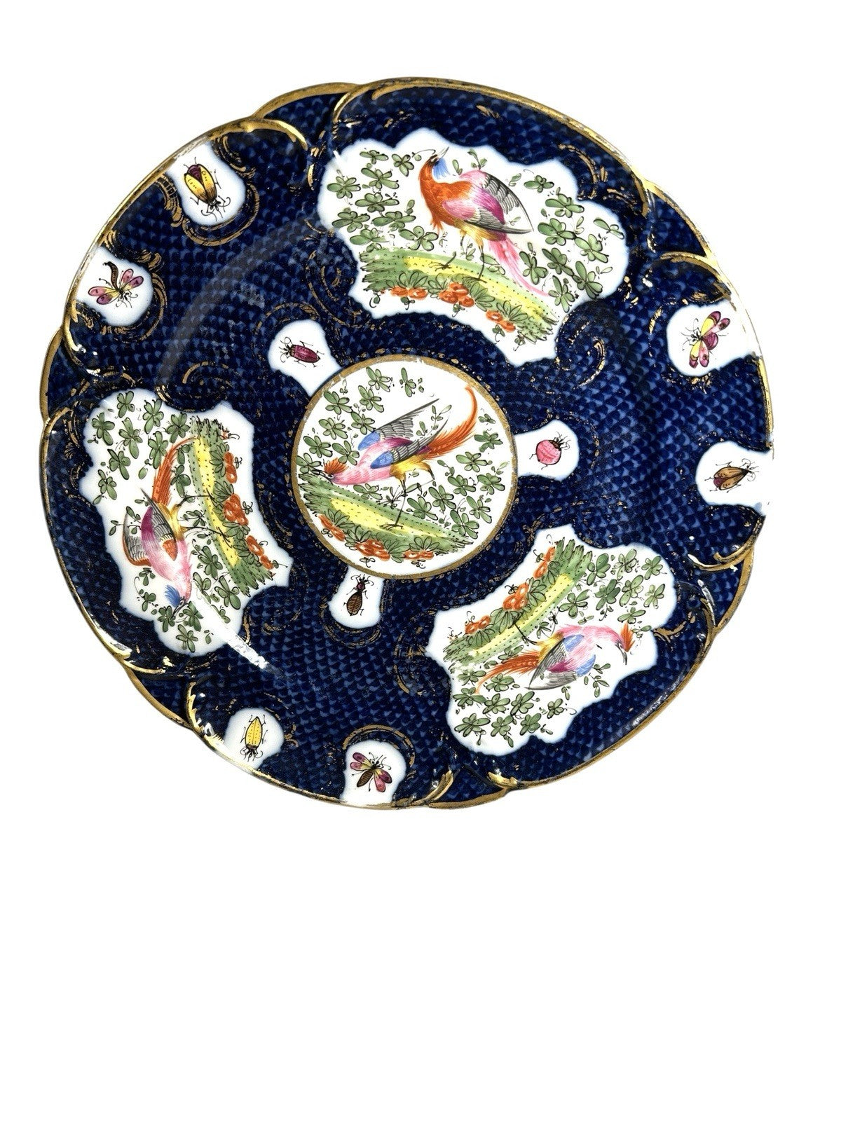 Antique Chelsea Porcelain Cabinet Plate with Exotic Birds and Insects