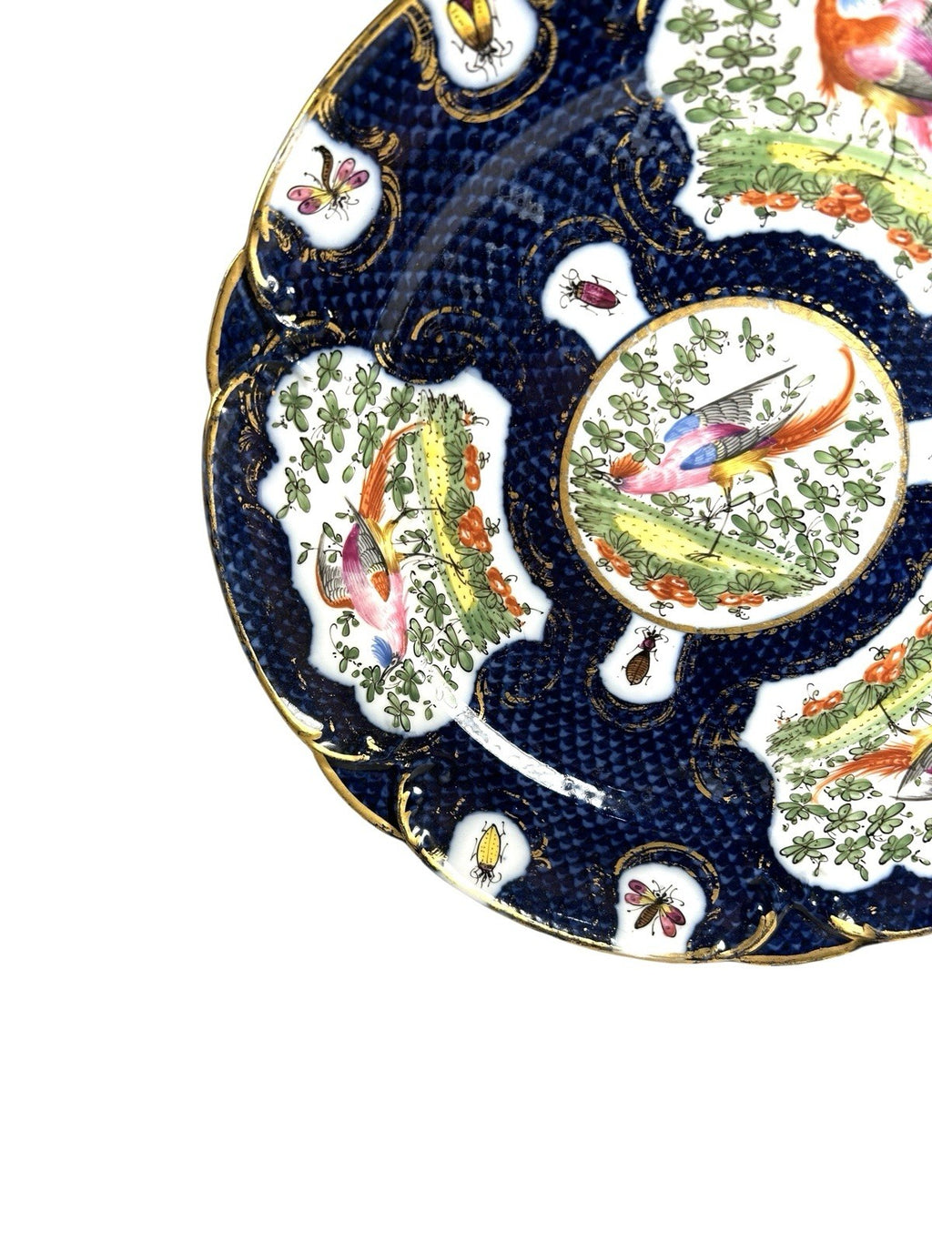 Antique Chelsea Porcelain Cabinet Plate with Exotic Birds and Insects