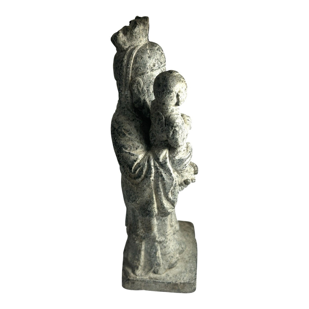 Antique Hand Carved Stone Shou Lao Statue with Child - God of Longevity
