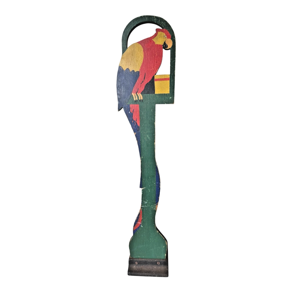 Antique Tall Stop-U-Door Hand Painted Wooden Parrot Doorstop with Cast Iron Base