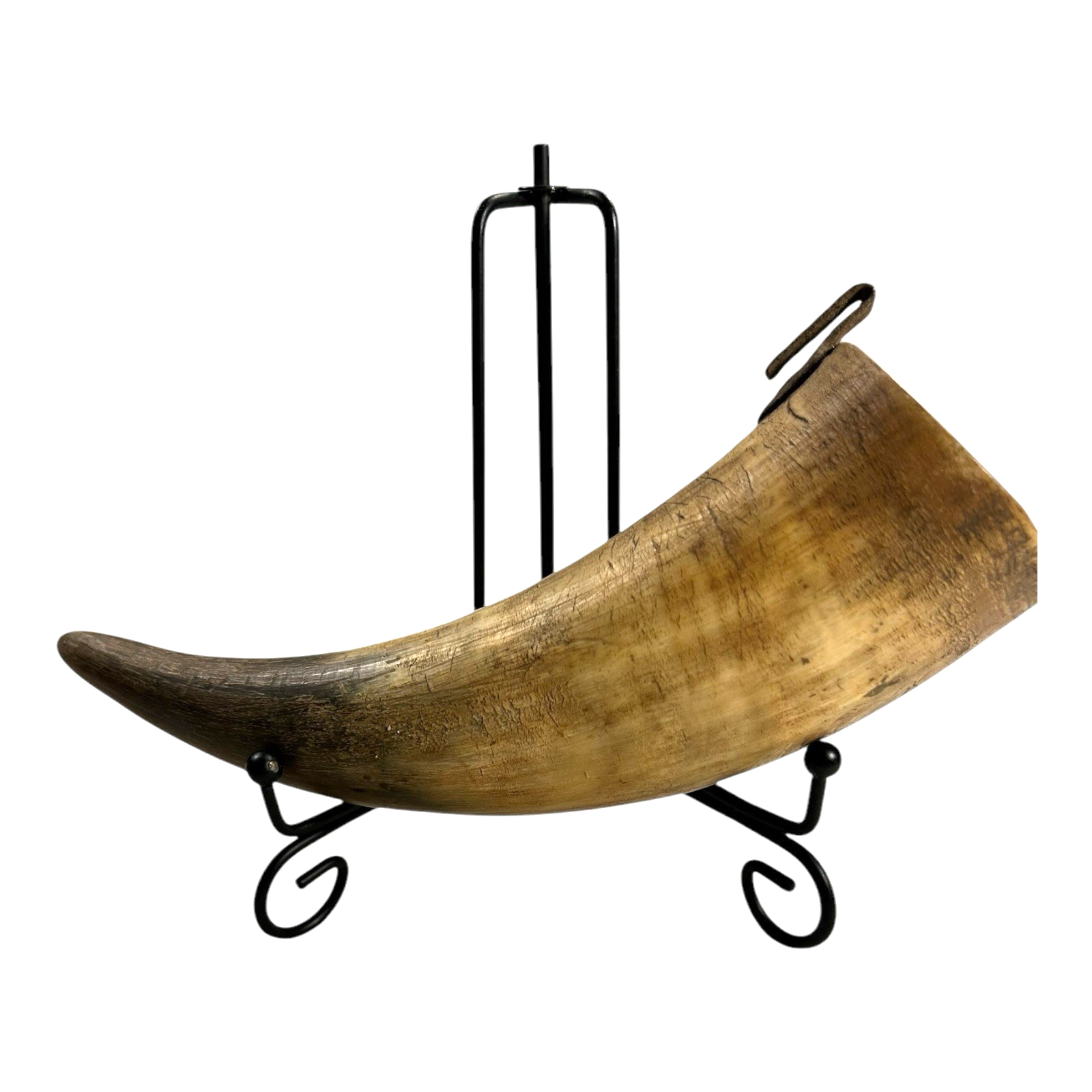 Antique Handmade Real Horn Drinking Cup with Iron Belt Hook
