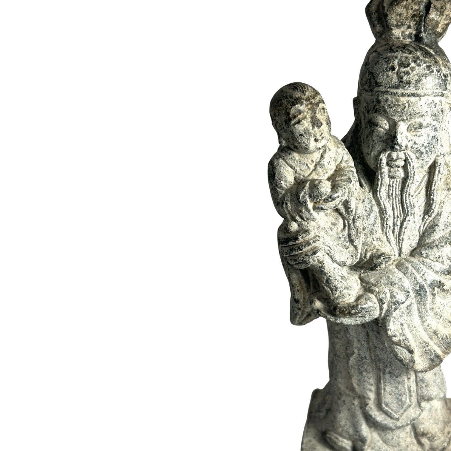 Antique Hand Carved Stone Shou Lao Statue with Child - God of Longevity