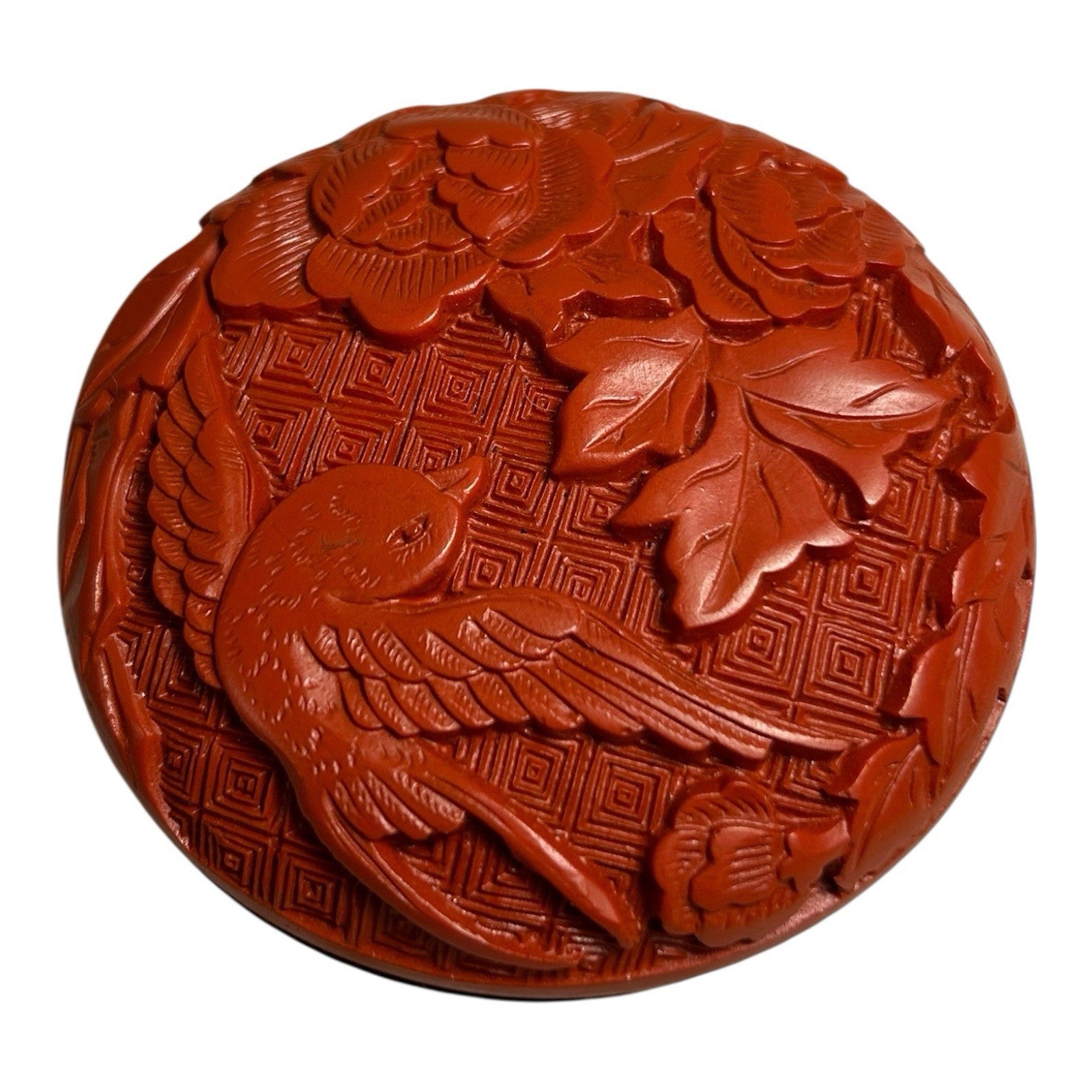 Vintage Chinese Cinnabar Paste Wax Stamp Covered Container with Box