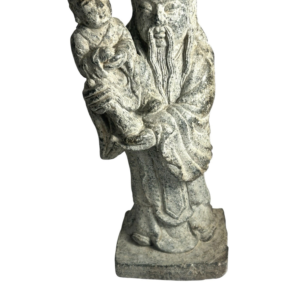 Antique Hand Carved Stone Shou Lao Statue with Child - God of Longevity