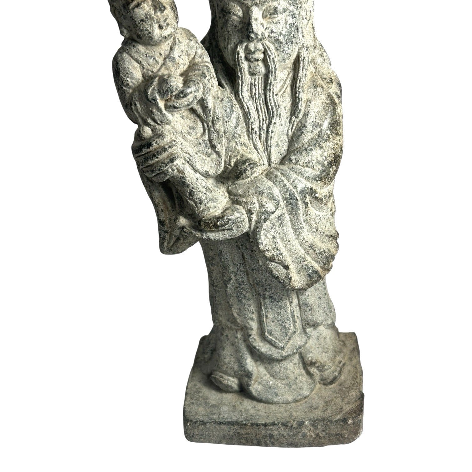 Antique Hand Carved Stone Shou Lao Statue with Child - God of Longevity