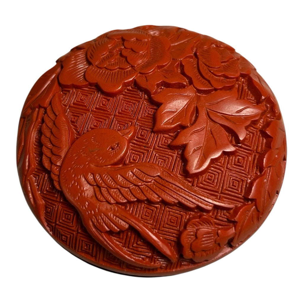 Vintage Chinese Cinnabar Paste Wax Stamp Covered Container with Box