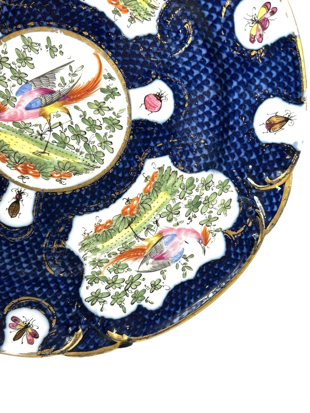 Antique Chelsea Porcelain Cabinet Plate with Exotic Birds and Insects
