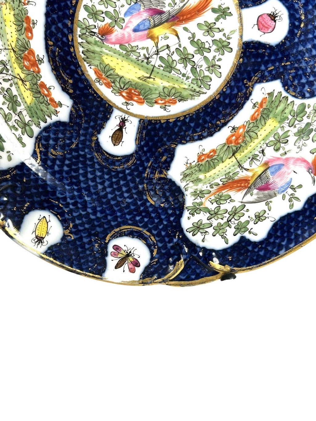 Antique Chelsea Porcelain Cabinet Plate with Exotic Birds and Insects