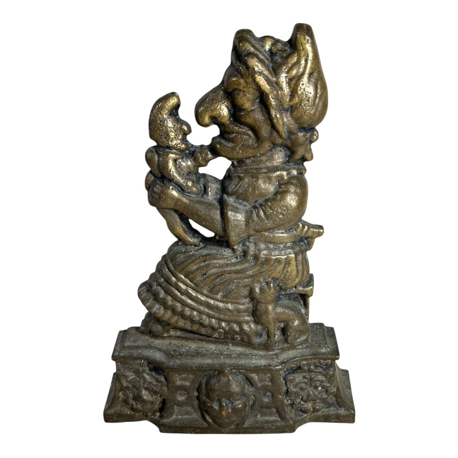 Antique Solid Brass Punch & Judy Doorstop - Judy