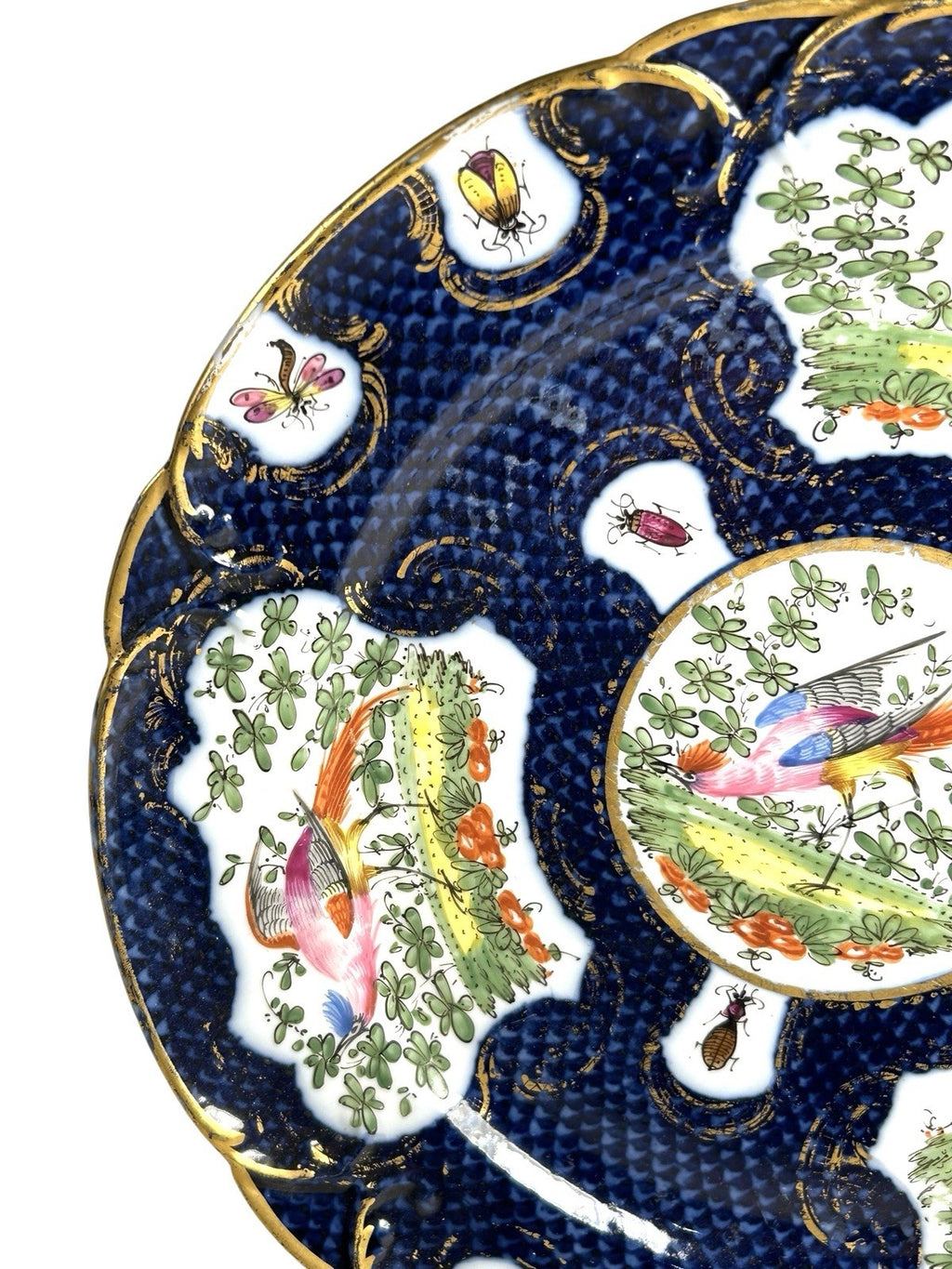 Antique Chelsea Porcelain Cabinet Plate with Exotic Birds and Insects