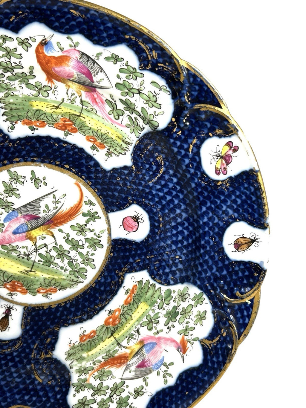 Antique Chelsea Porcelain Cabinet Plate with Exotic Birds and Insects