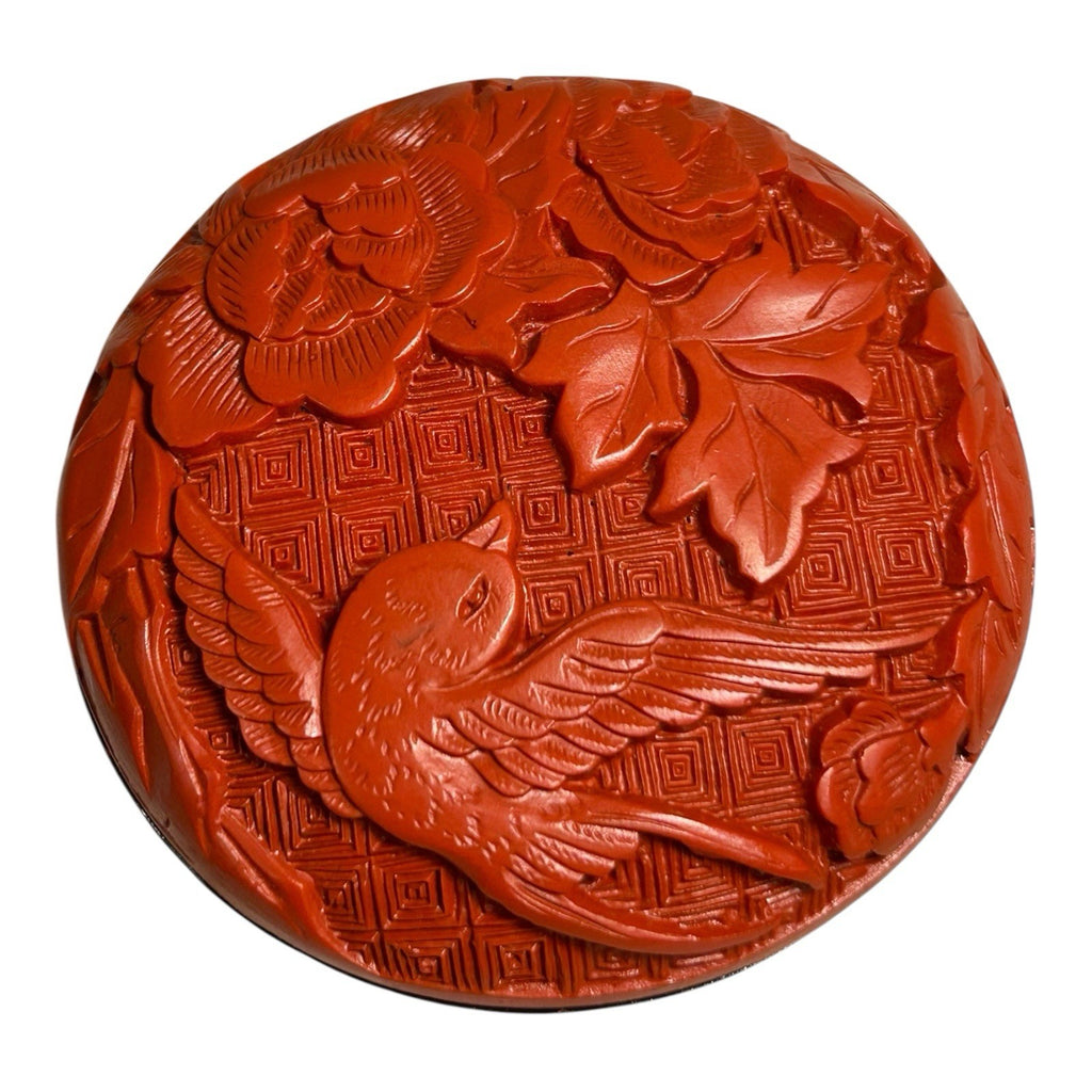 Vintage Chinese Cinnabar Paste Wax Stamp Covered Container with Box