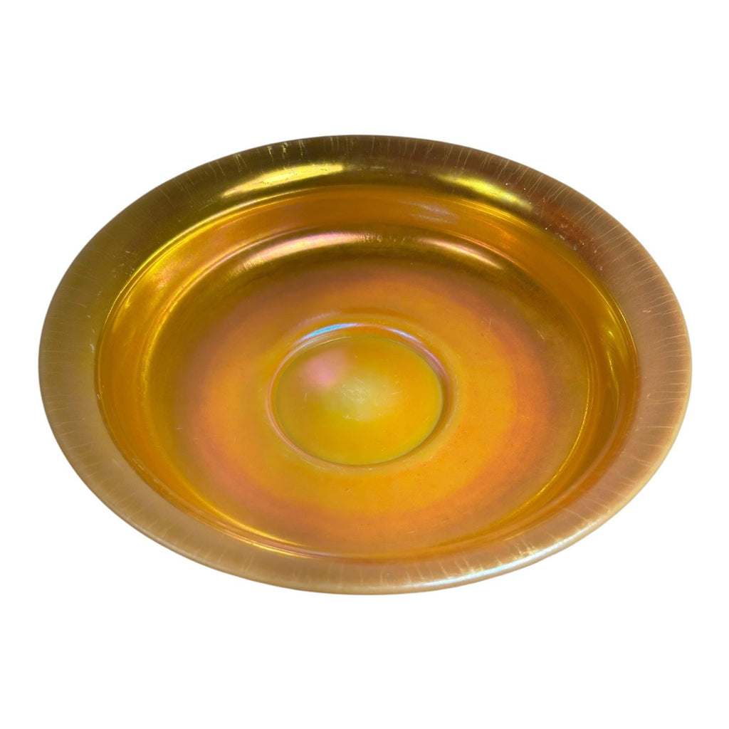Antique Steuben Gold Aurene Art Glass Bowl with Calcite Base