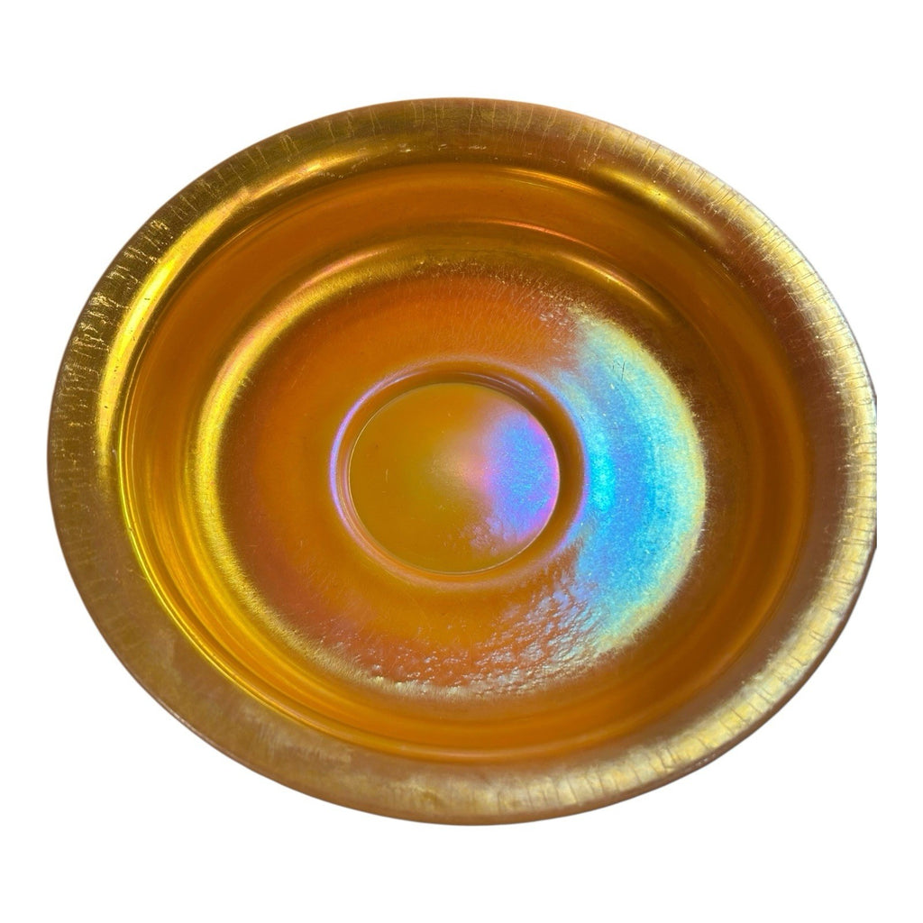 Antique Steuben Gold Aurene Art Glass Bowl with Calcite Base
