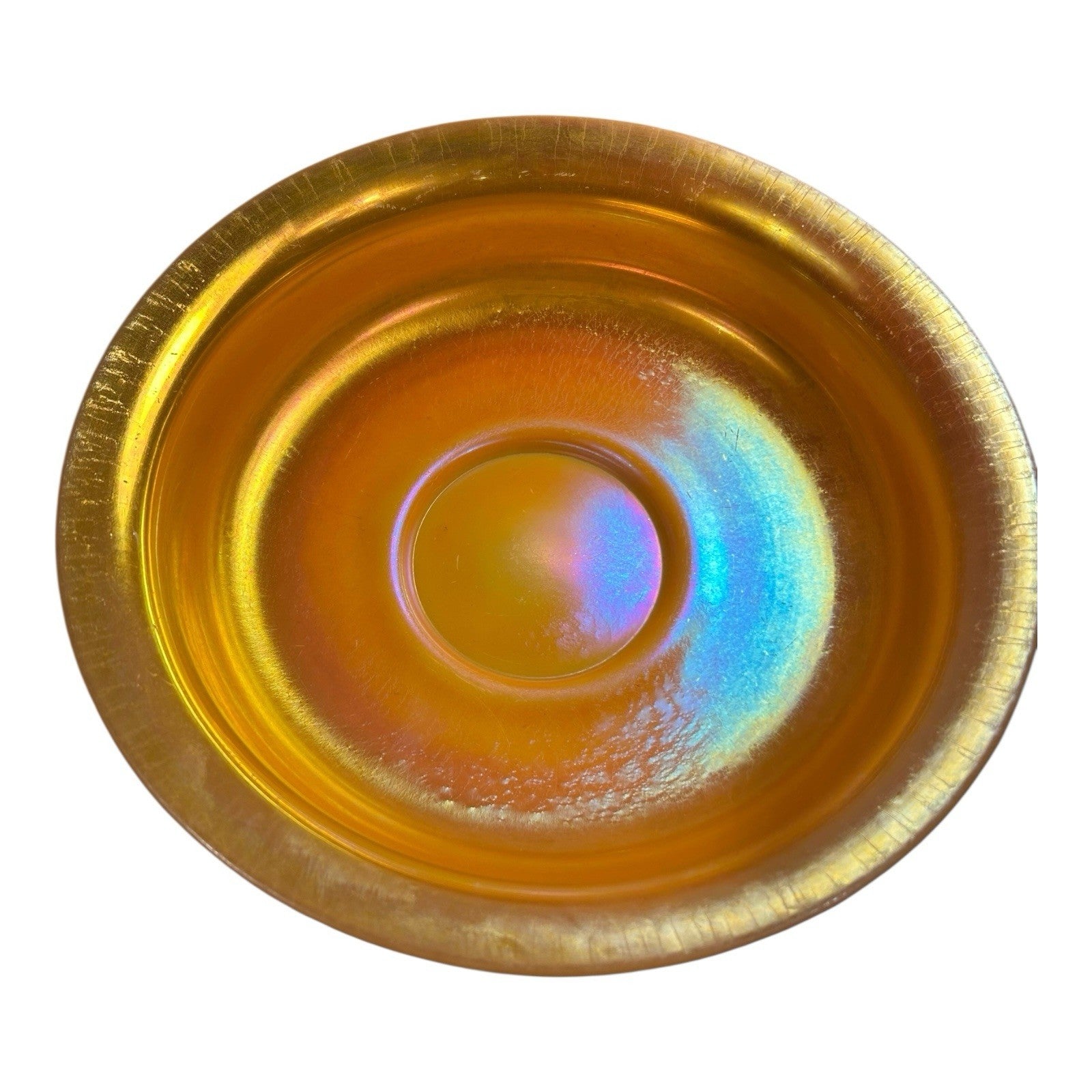 Antique Steuben Gold Aurene Art Glass Bowl with Calcite Base