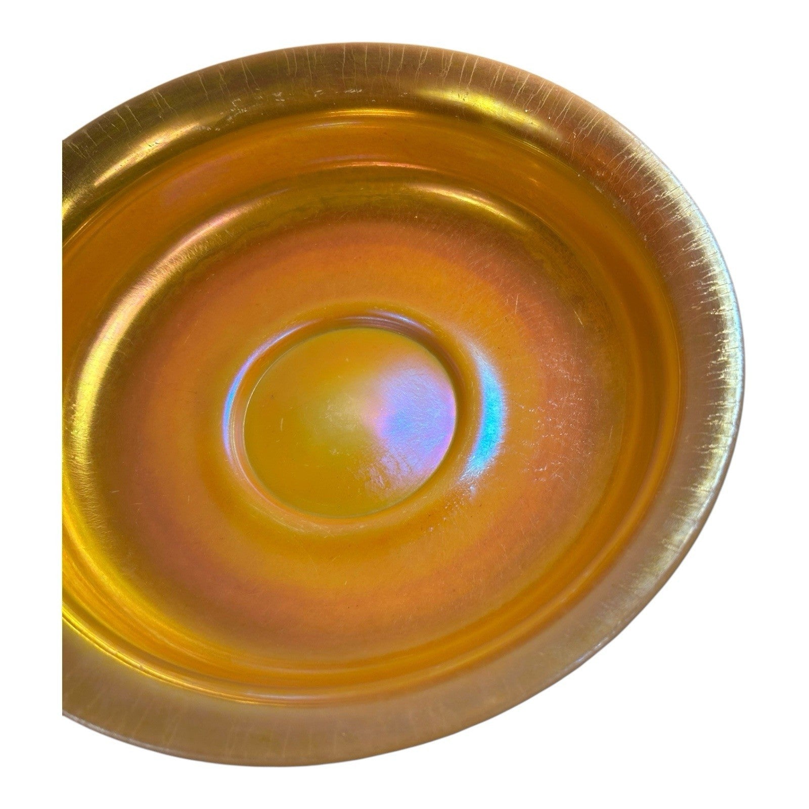 Antique Steuben Gold Aurene Art Glass Bowl with Calcite Base