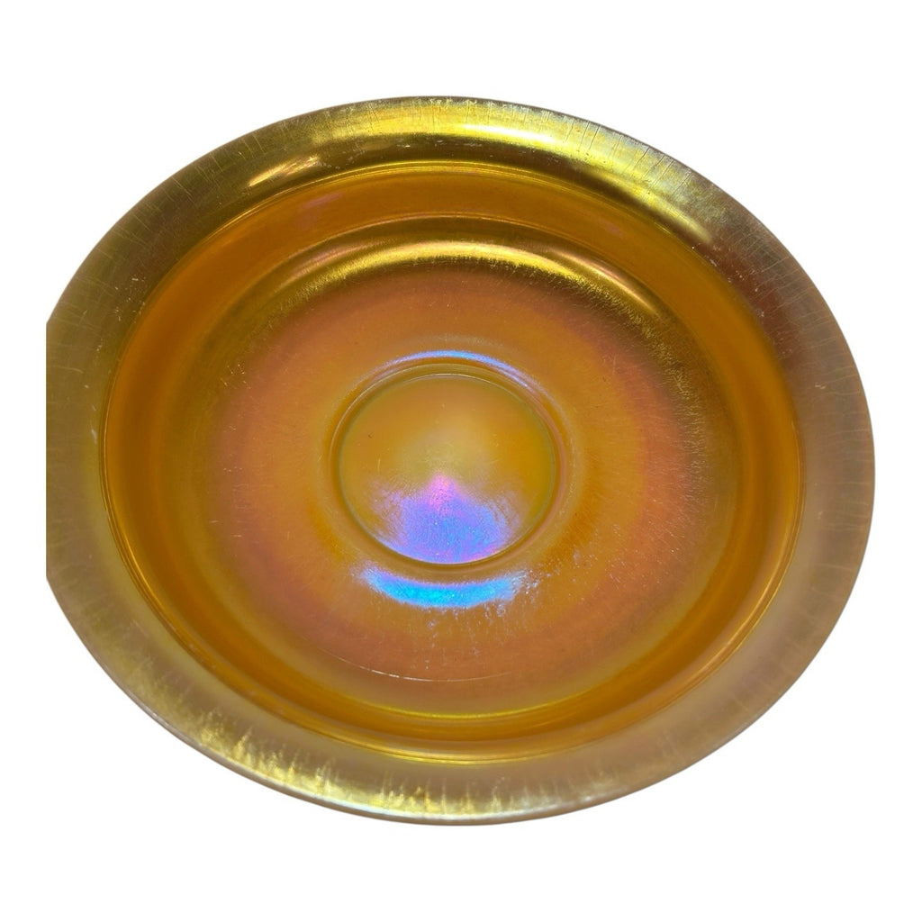 Antique Steuben Gold Aurene Art Glass Bowl with Calcite Base