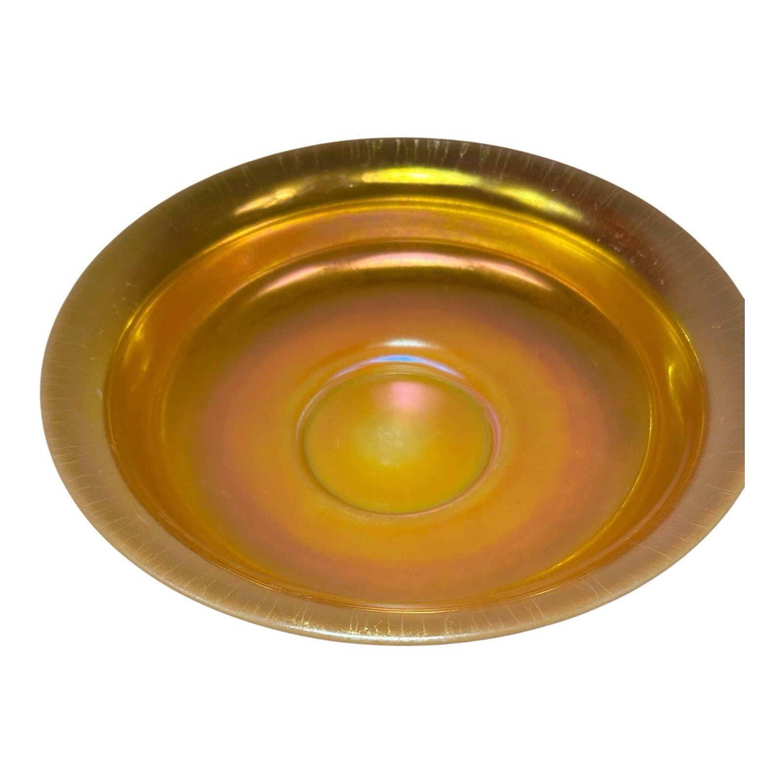 Antique Steuben Gold Aurene Art Glass Bowl with Calcite Base