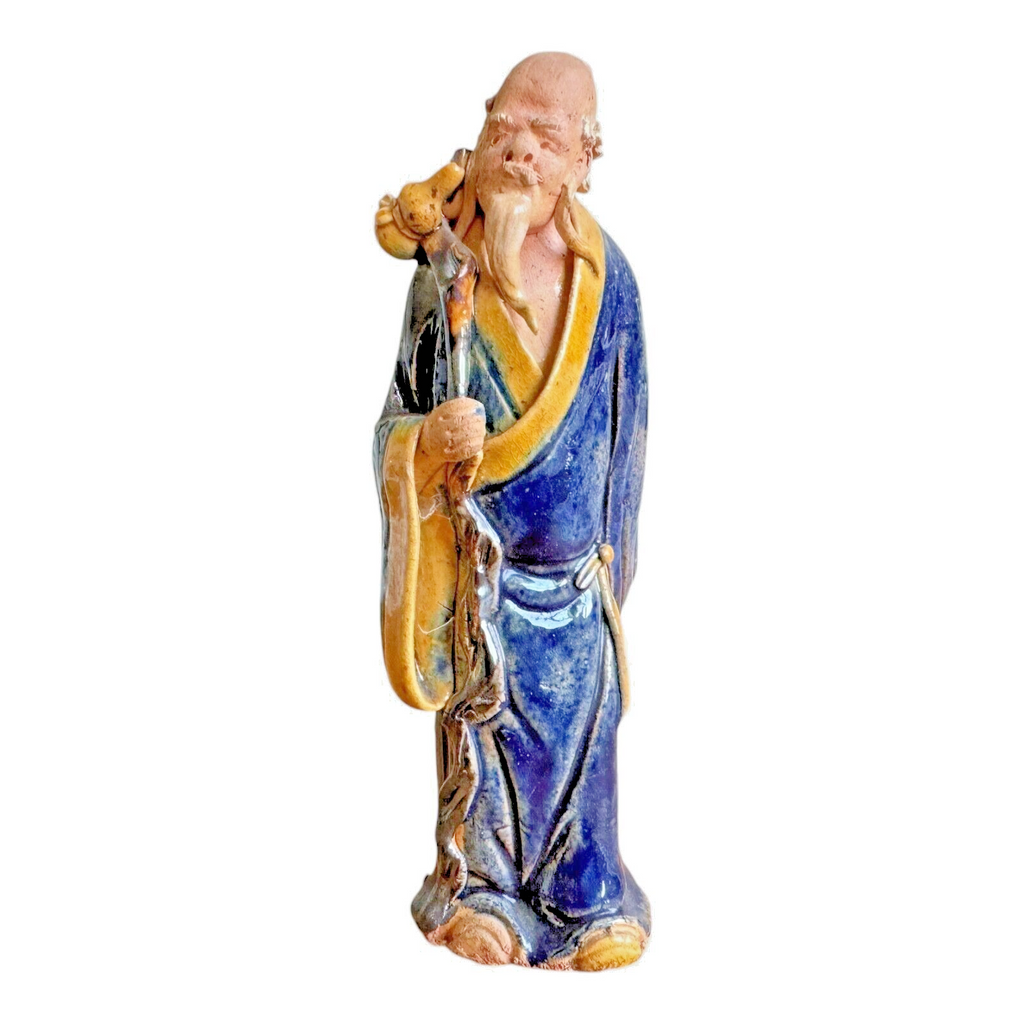 Antique Chinese Export Blue Glazed Ceramic Pottery Mudman Figurine