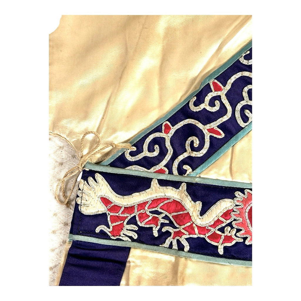 Antique Chinese Hand Embroidered Qing Dynasty Silk Dragon Themed Child's Robe