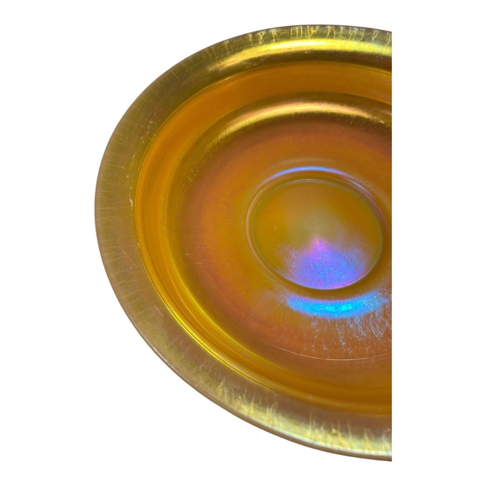 Antique Steuben Gold Aurene Art Glass Bowl with Calcite Base