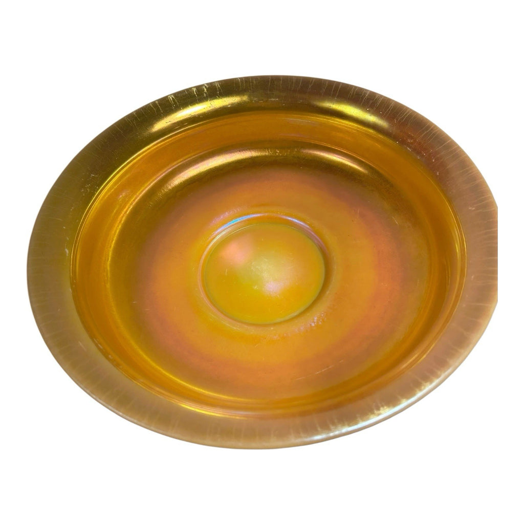 Antique Steuben Gold Aurene Art Glass Bowl with Calcite Base