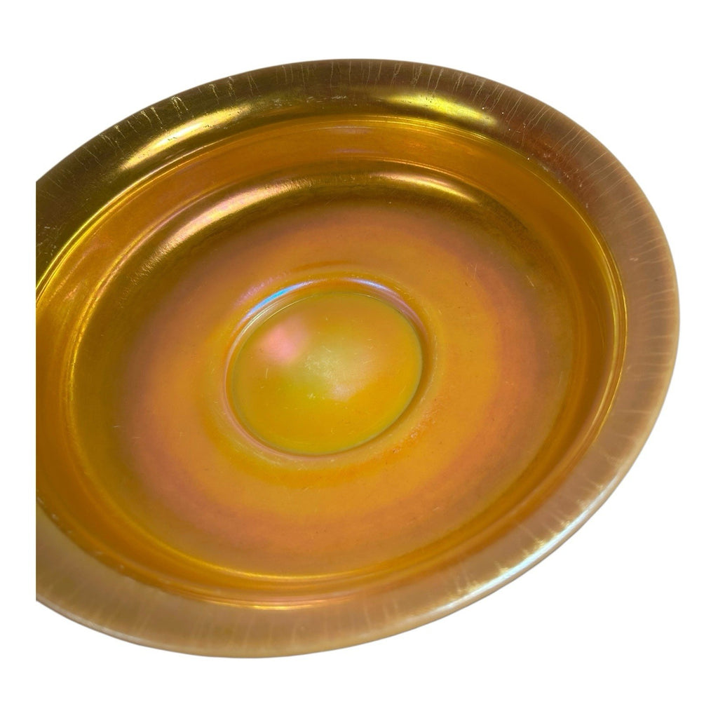 Antique Steuben Gold Aurene Art Glass Bowl with Calcite Base