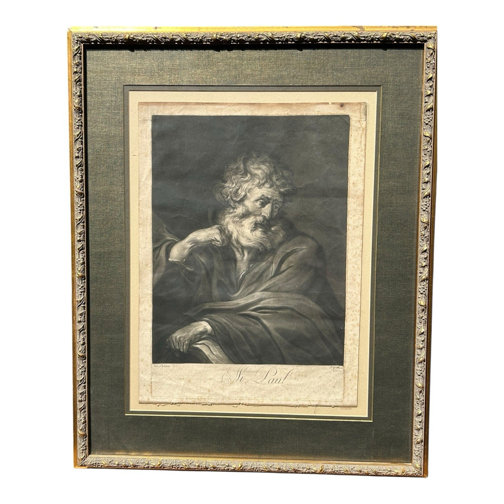 Antique 18th Century Van Dyck Pinx Religious Christian Portrait Print of St Paul