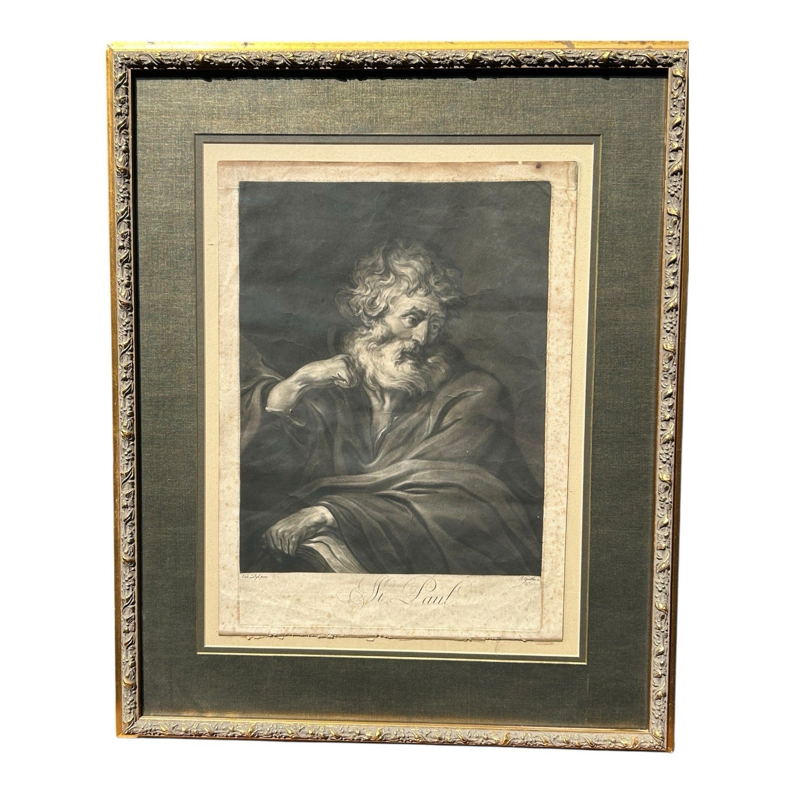 Antique 18th Century Van Dyck Pinx Religious Christian Portrait Print of St Paul