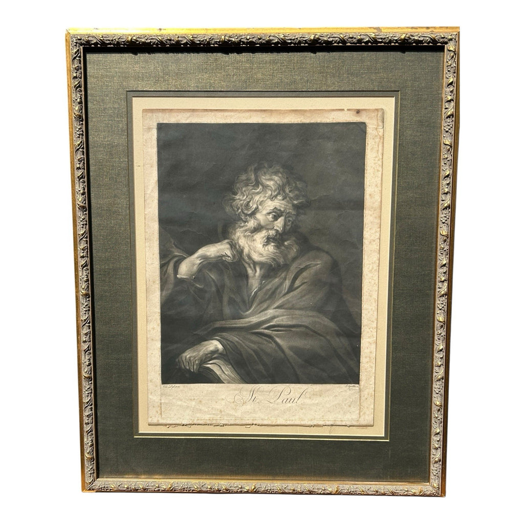 Antique 18th Century Van Dyck Pinx Religious Christian Portrait Print of St Paul