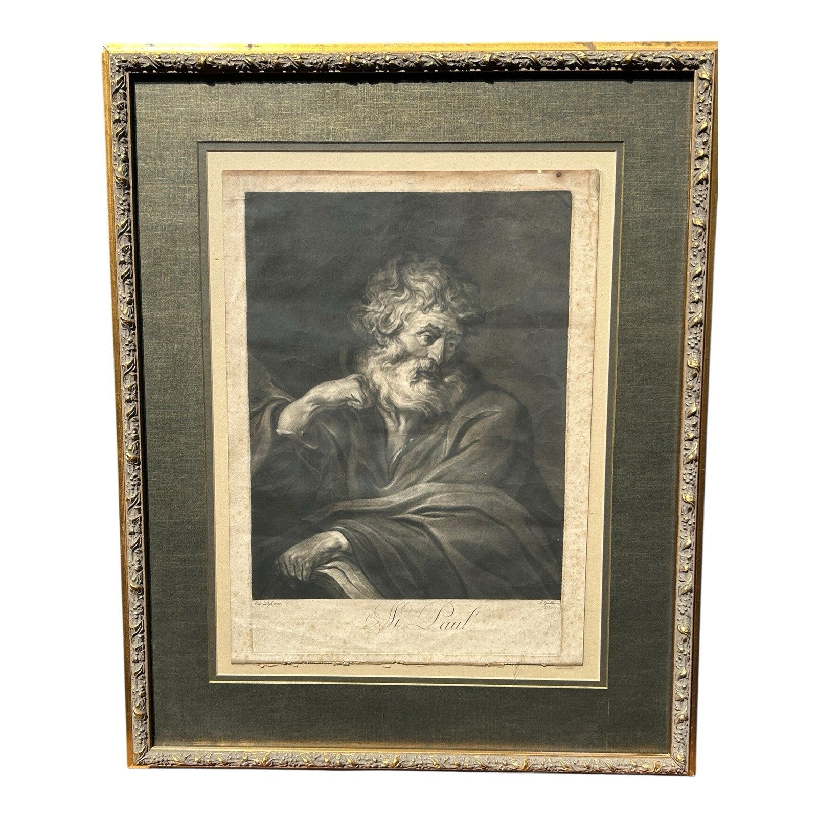 Antique 18th Century Van Dyck Pinx Religious Christian Portrait Print of St Paul