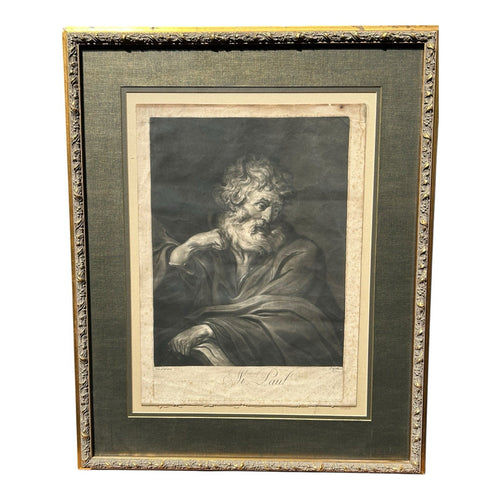 Antique 18th Century Van Dyck Pinx Religious Christian Portrait Print of St Paul
