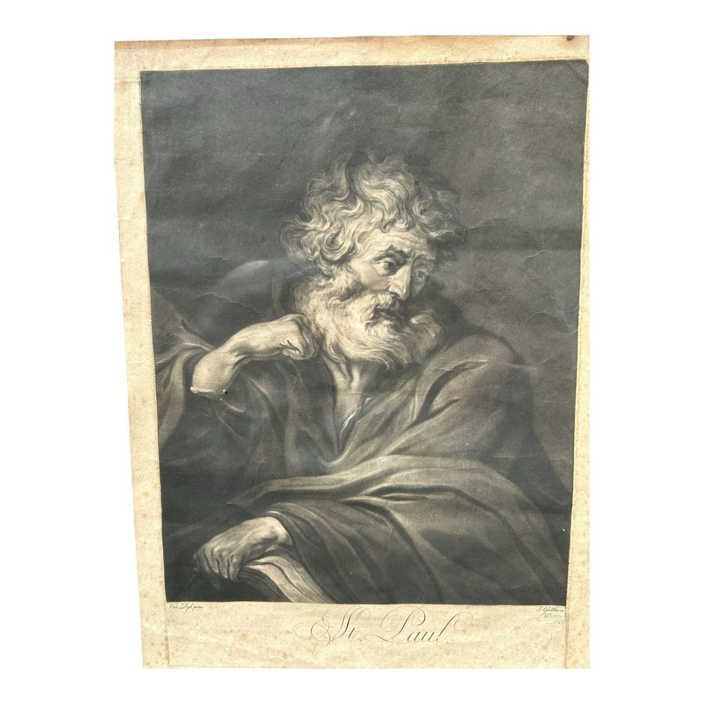Antique 18th Century Van Dyck Pinx Religious Christian Portrait Print of St Paul