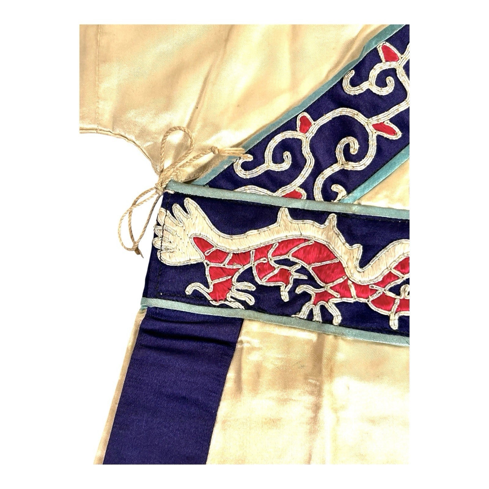 Antique Chinese Hand Embroidered Qing Dynasty Silk Dragon Themed Child's Robe