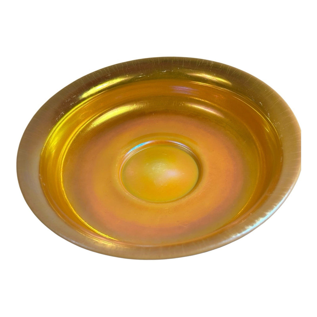 Antique Steuben Gold Aurene Art Glass Bowl with Calcite Base