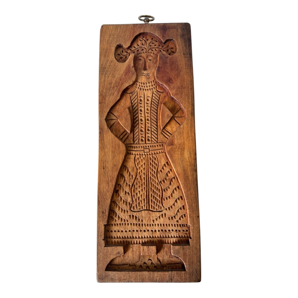 Antique Springerle Folk Art Figural Hand-Carved Wooden Cookie Mold