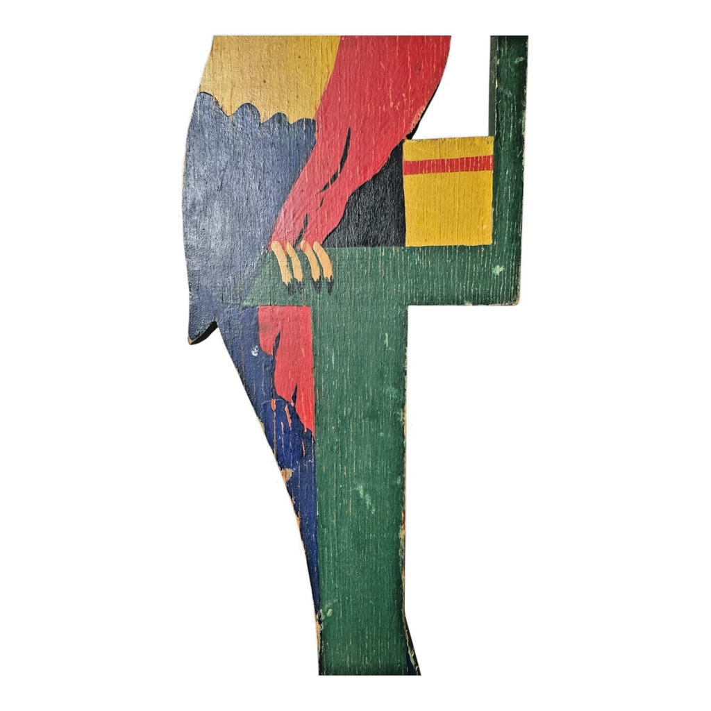 Antique Tall Stop-U-Door Hand Painted Wooden Parrot Doorstop with Cast Iron Base