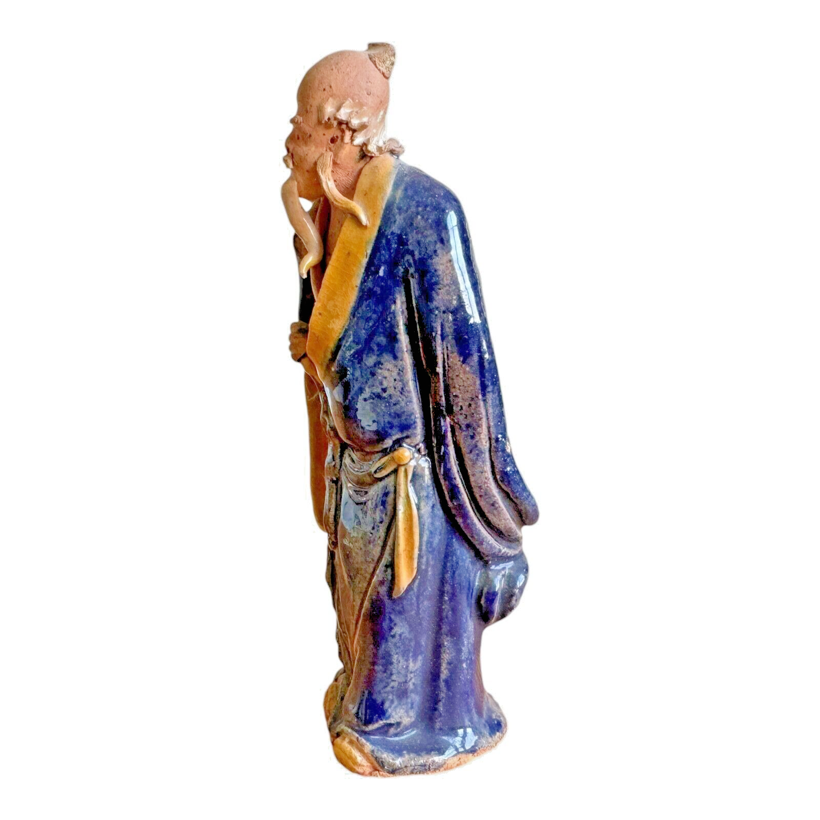Antique Chinese Export Blue Glazed Ceramic Pottery Mudman Figurine