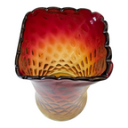 Antique New England Amberina Glass Raindrop Quilted Square Top Celery Vase