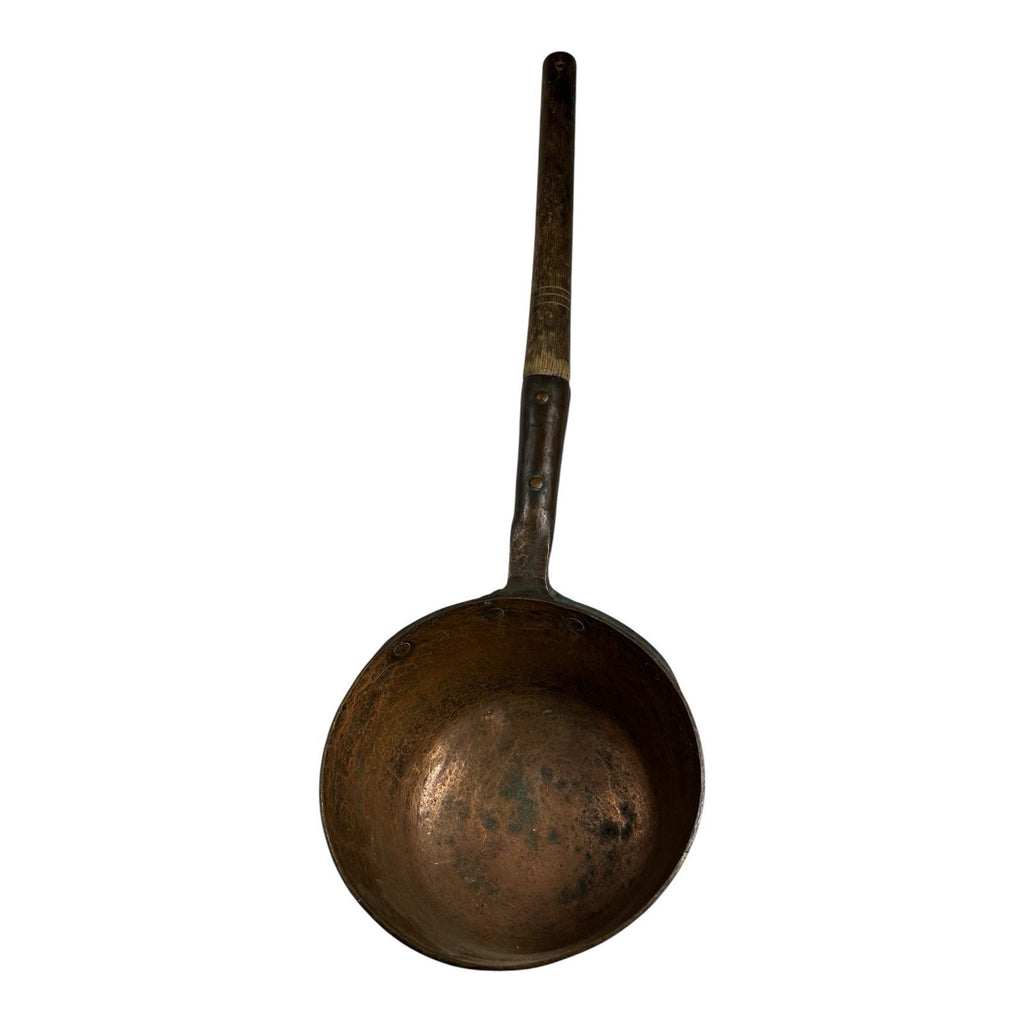Antique Heavy French Copper Cooking Pot with Wood Handle