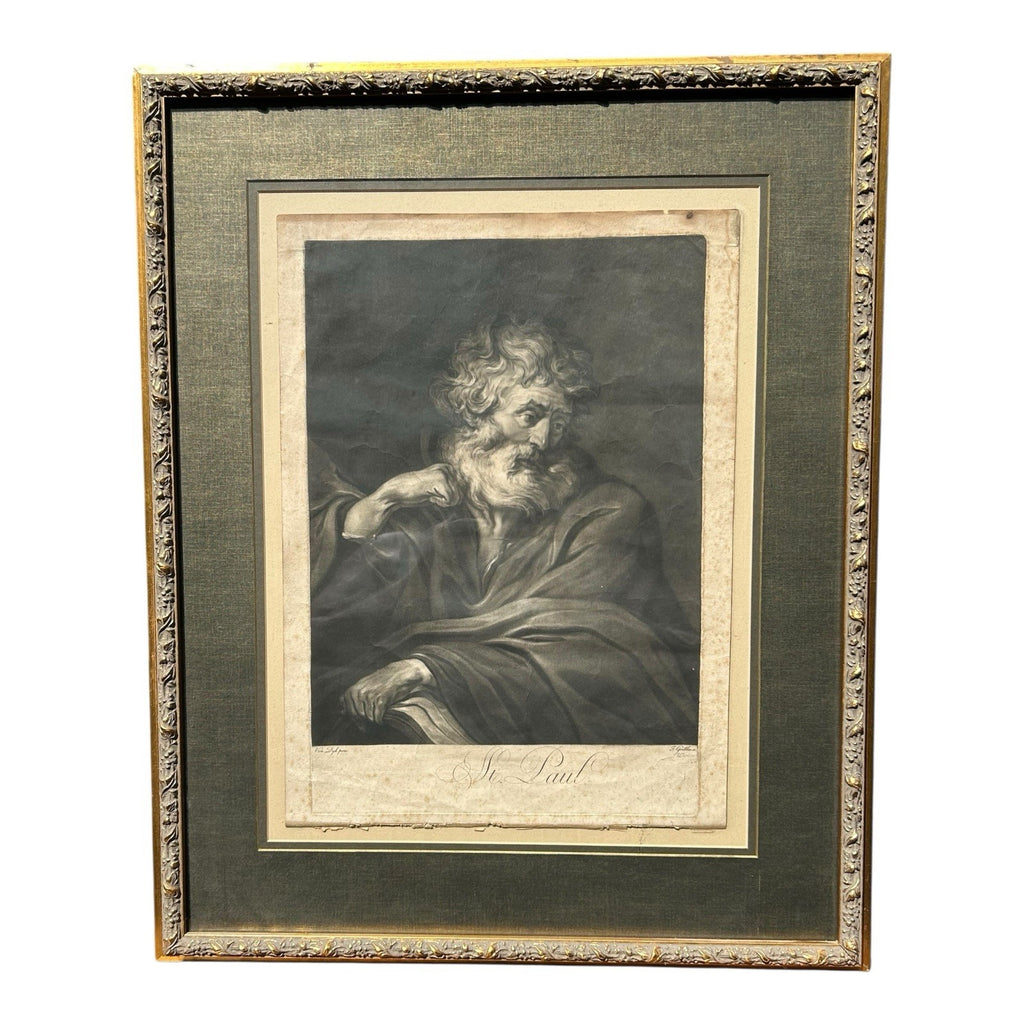 Antique 18th Century Van Dyck Pinx Religious Christian Portrait Print of St Paul