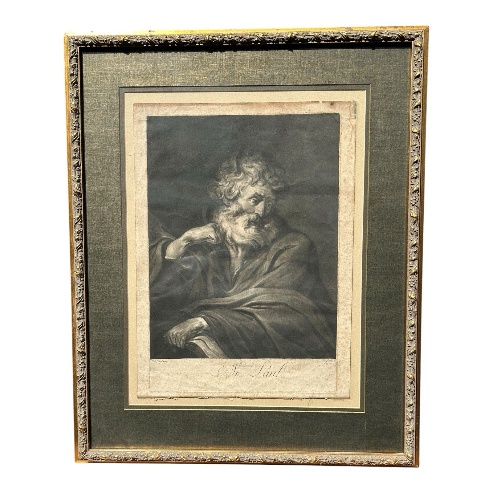 Antique 18th Century Van Dyck Pinx Religious Christian Portrait Print of St Paul
